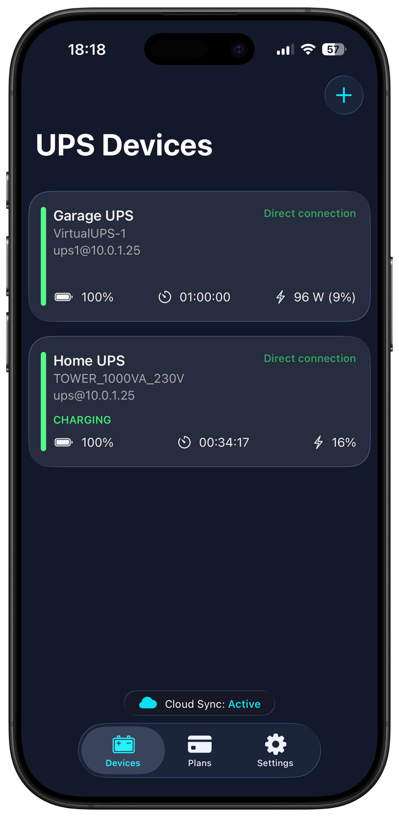 UPS status list in the iOS app