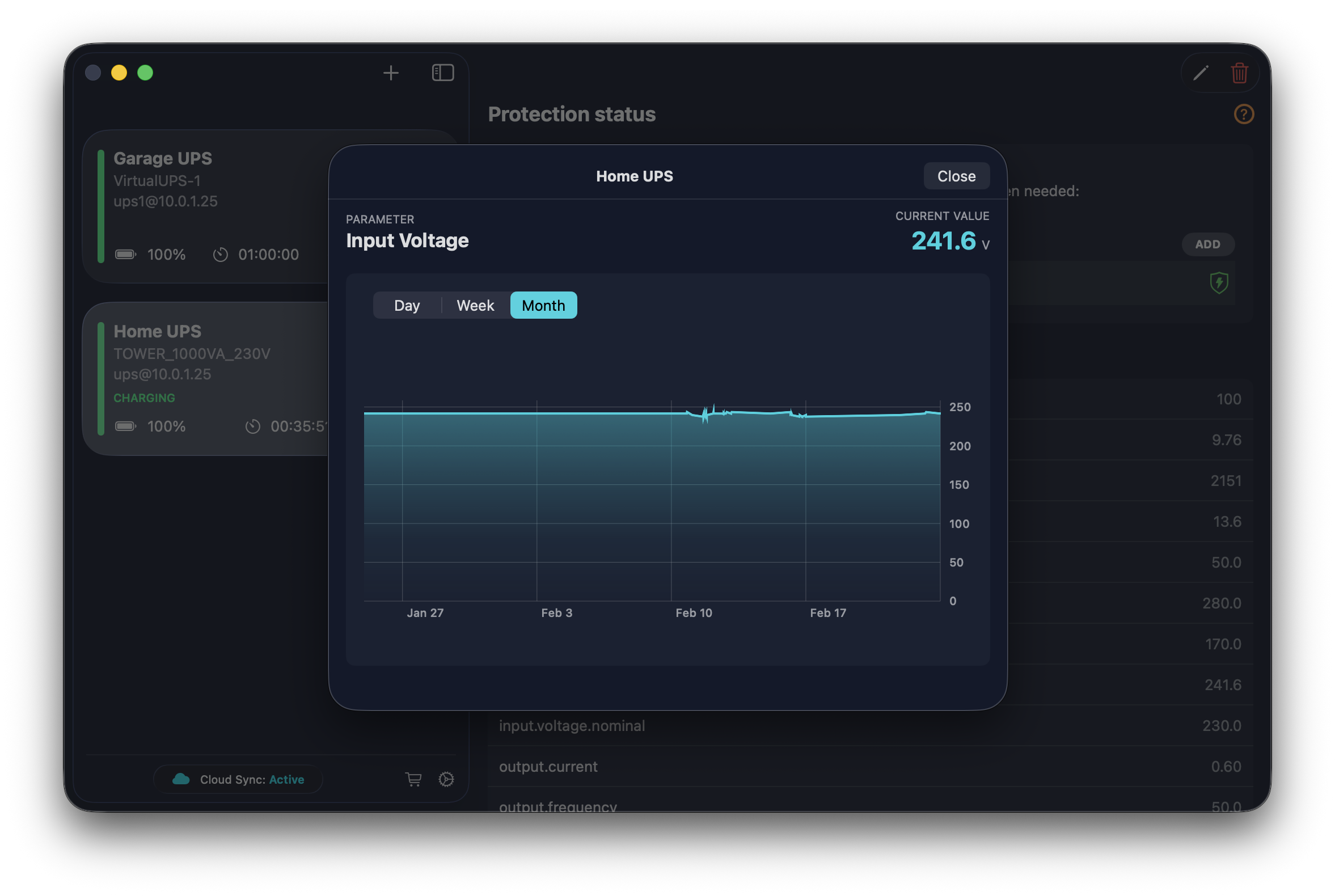 UPS history chart in the macOS app