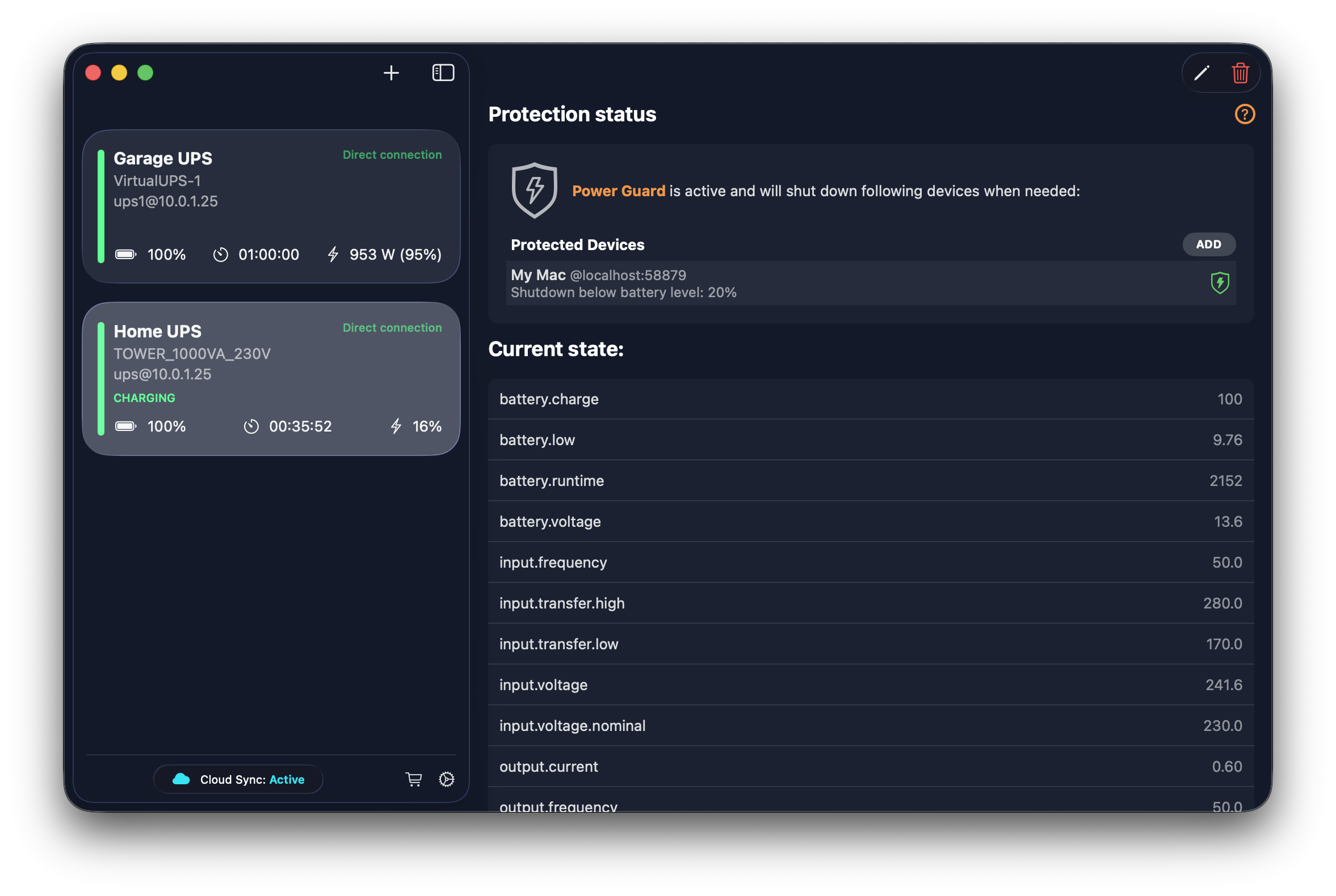 UPS Power Monitor details view on macOS