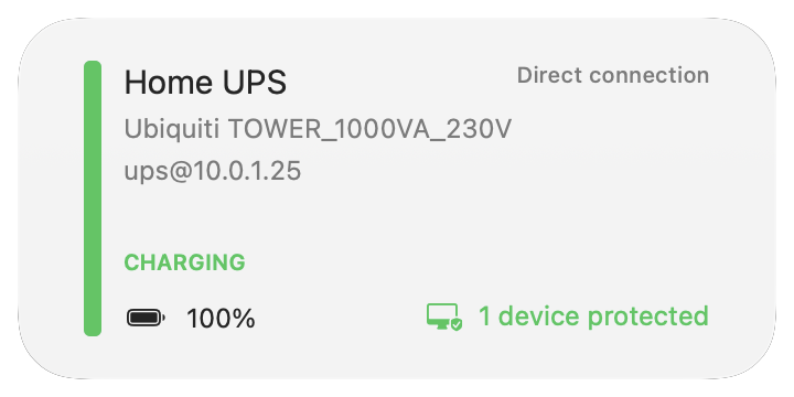 Medium UPS widget showing battery and connection status
